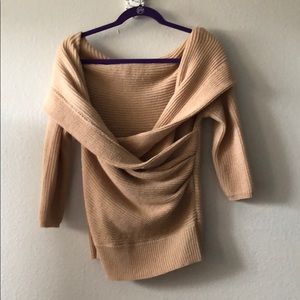 Off the shoulder wrap-around knit sweater